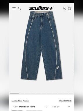 NWT Scuffers Mowa Blue Wide-Leg Jeans with Contrast Piping Men Sz 34